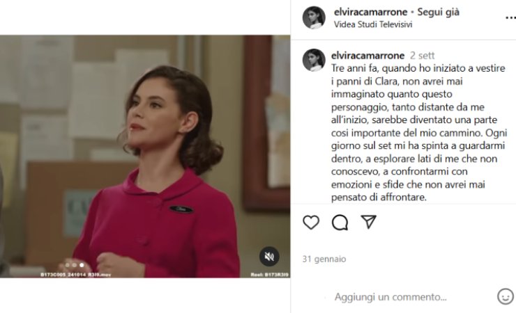 l'annuncio su instagram di elvira, attrice de il paradiso delle signore